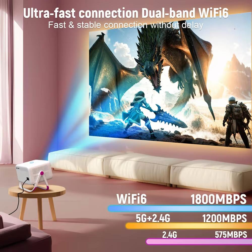 Проектор Velec 4K HD 650 ANSI 1080P с автофокусом Android 11 H713 Wifi6 BT5.2 Портативный наружный видеопроекторы для умного домашнего кинотеатра