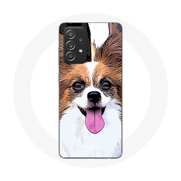 Coque pour Samsung Galaxy A52 Épagneul nain continental papillon Chiot Blanc et marron