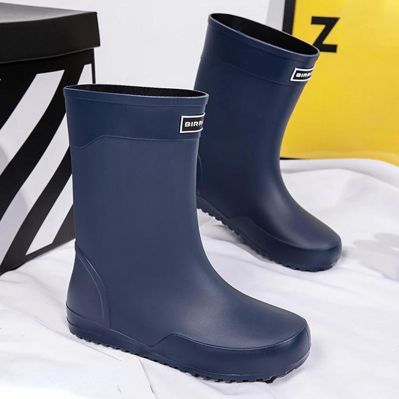 Fashion Men's Mid Calf Rain Boots Waterproof Rubber Shoes for Fishing Husband Galoshes Garden Work Kitchen Shoes Man Rainshoes Footwear