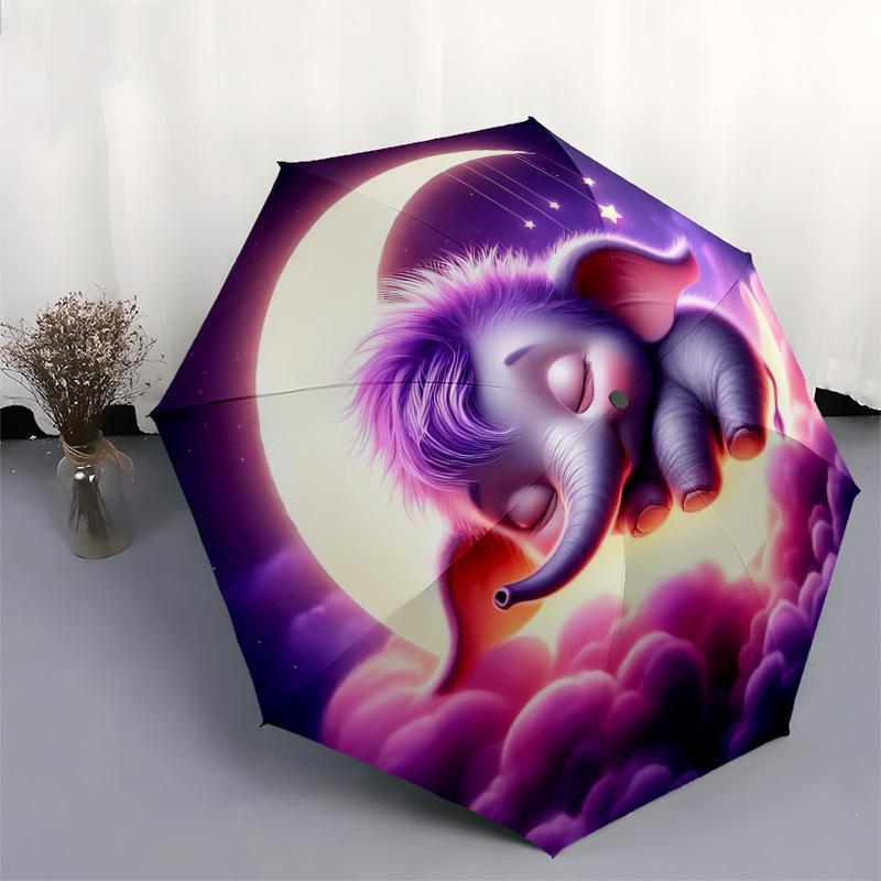1pc Dreamy Elephant Moon Night Umbrella with Plastic Handle,Suitable for All Seasons Home Travel Outdoor UmbrellaDD377