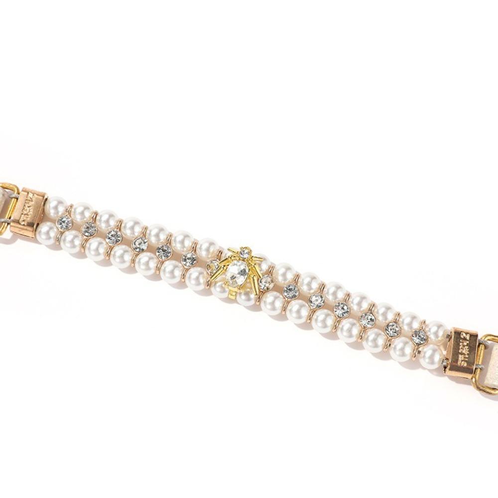 Rhinestone Cat Necklace PU Neck Strap for Small Dogs Neck Chain Dog Cat Pearl Collars  Pet Gift