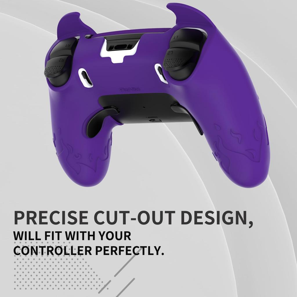 PlayVital Silicone Cover for PS5 Edge Cute Devil Protective Case for Includes Touchpad Sticker Stick Purple Controller, Design, Edge, & Cover,
