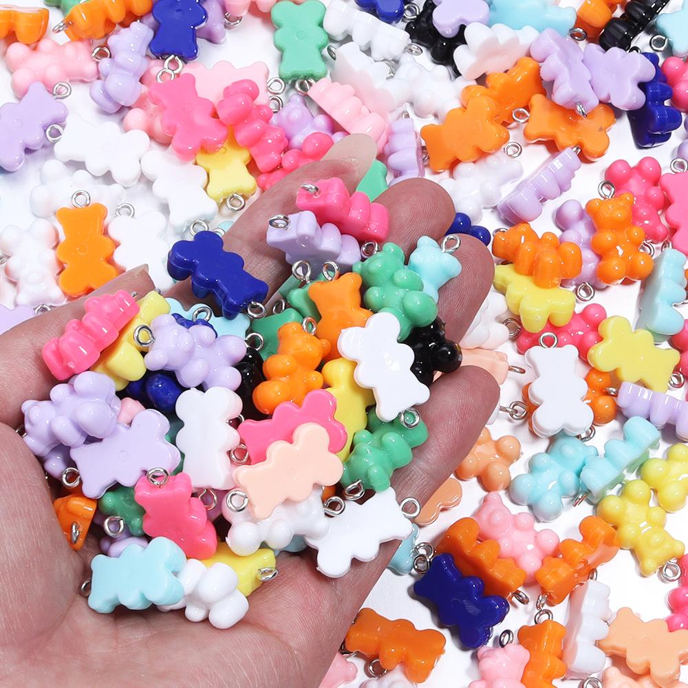 10Pcs/Lot 22×12mm Acrylic Pendant Macaron Colored Mini Bear Pendant For Diy Cute Necklace Earrings Gift Jewelry Accessories