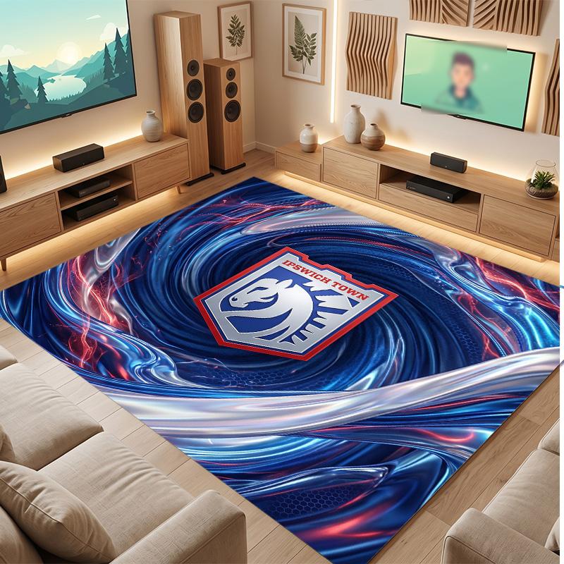 Ipswich Town Football Print Crystal Velvet Rug, Comfortable Water Absorbent Non Slip Indoor Floor Carpet