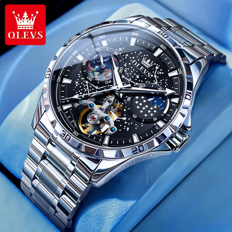 OLEVS Brand Watches Fashion Star Mechanical Watch Men Business Hollow Waterproof Men's Watch Men