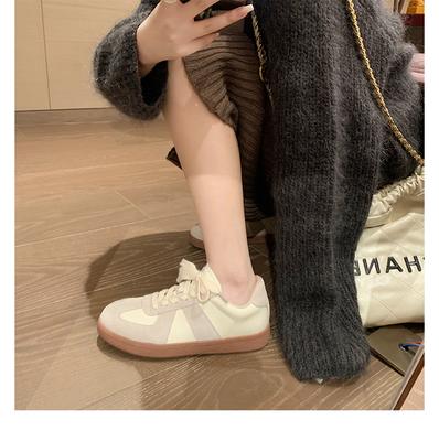 ~ Ретро круглый носок, сочетание цветов, повседневные кеды на шнуровке, маленькие белые туфли, женские, весна и осень