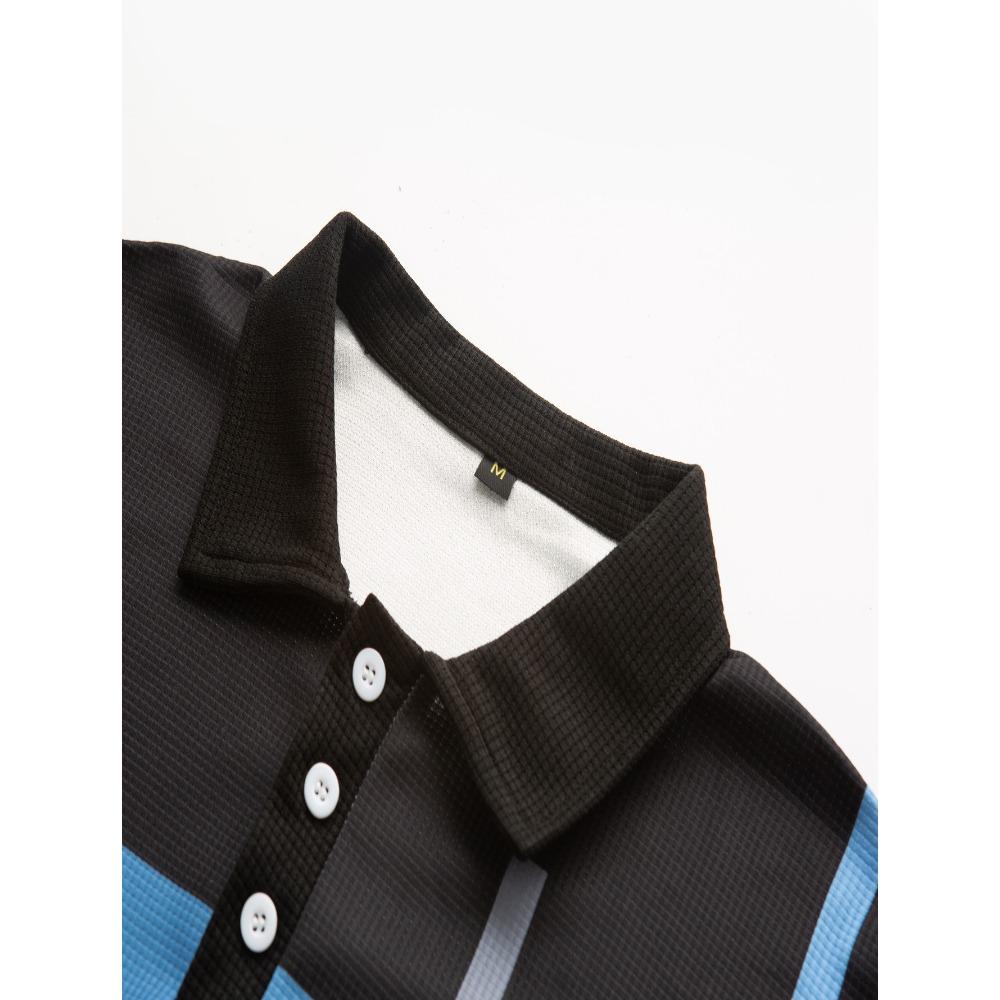 Летняя мужская повседневная рубашка-поло с короткими рукавами в полоску с принтом