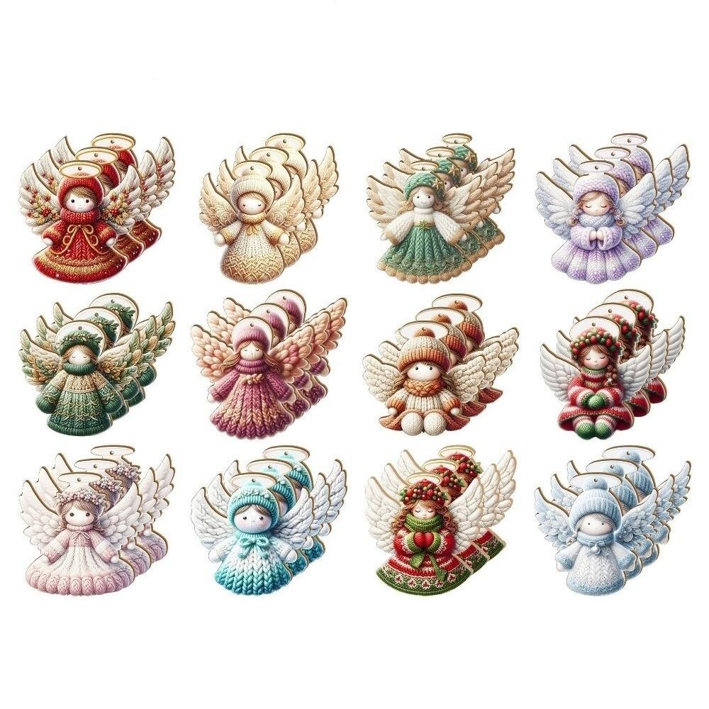 12 pcs Colorful Design Christmas Tree Decor Wooden Girl-Shaped Pendant Home Decor Xmas Decor Winter