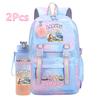 2Pcs/set Cute Printed Backpack with 750Ml Outdoor Sports Water Bottle Student Girl Boy Schoolbag Large Capacity Travel Bag Gift