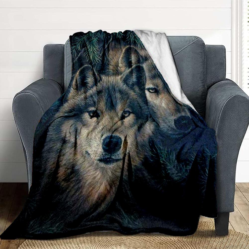 Wolf Pair Flannel Blanket Throw Blanket Soft Warm Sofa Bed Camping Car home Decor Unique Christmas Gift C9301799