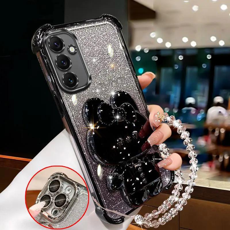 Модные браслеты Четырехугольный противоударный чехол Для Samsung A56 A36 A26 A16 A06 A55 A35 A25 A15 A05 S Чехол с держателем для зеркала для макияжа