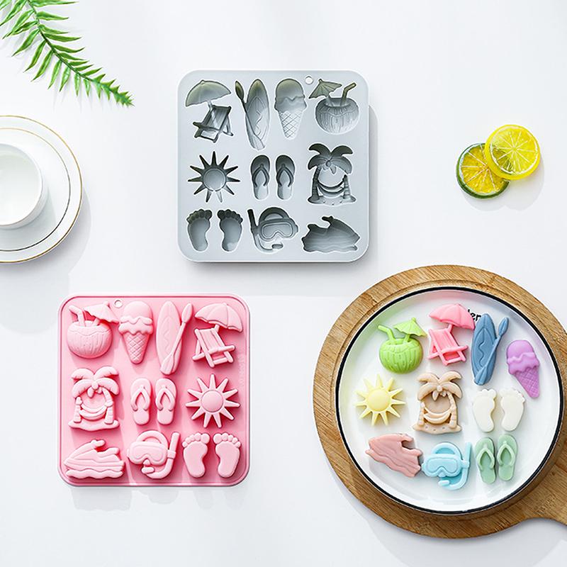 Summer Beach Theme Silicone Mold For Chocolate, Candy Chocolate Mold For Tropical Summer Party Marine Jello Cookie Ice Cube Mold