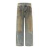 Mens Distressed Washed Denim Pants Punk Style Loose Straight Leg Wide Fit Cargo Jeans Blue