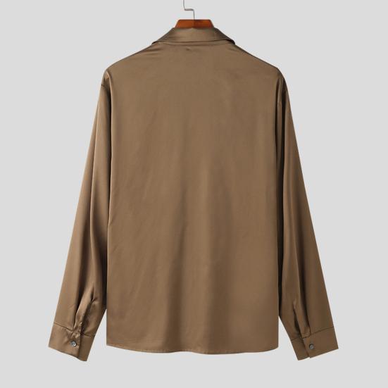 Мужская рубашка для вечеринок, свободная, с длинным рукавом, сатиновая, тонкая, во французском стиле, однотонная, с лацканами, однобортная, повседневная рубашка