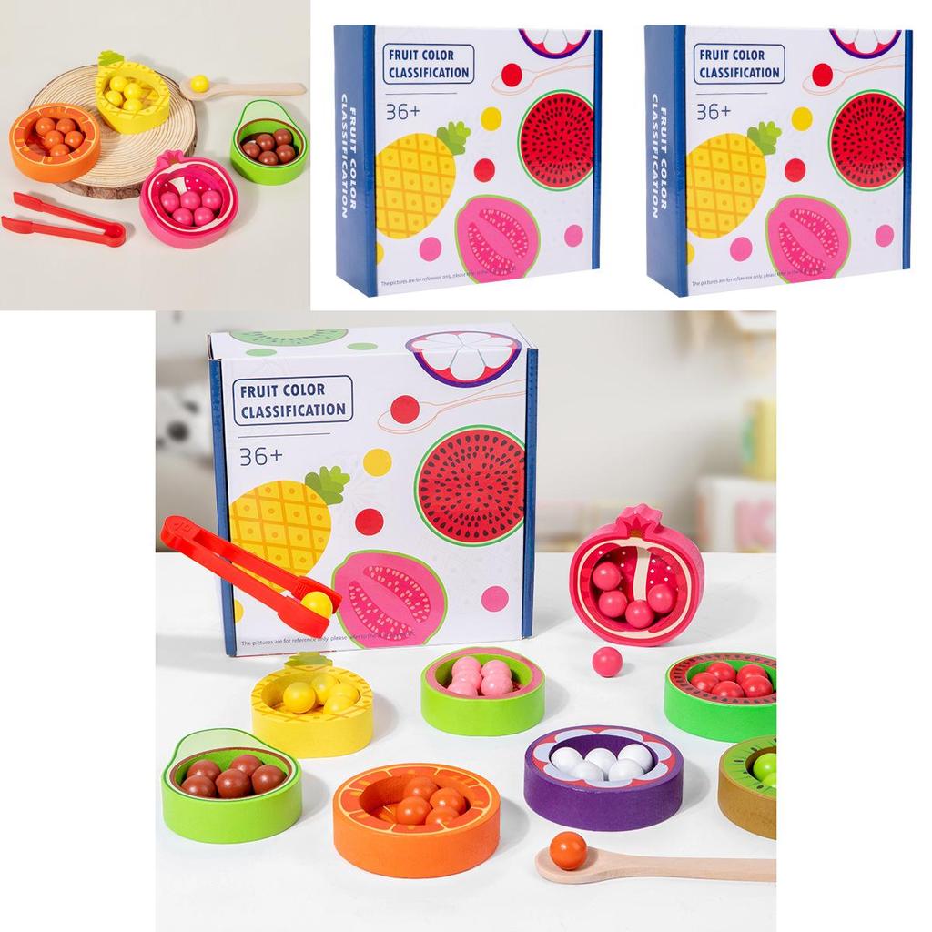 Wooden Childrens Color Classification Toy With Fruit Bead Clips For Cognitive Learning And Handeye Coordination