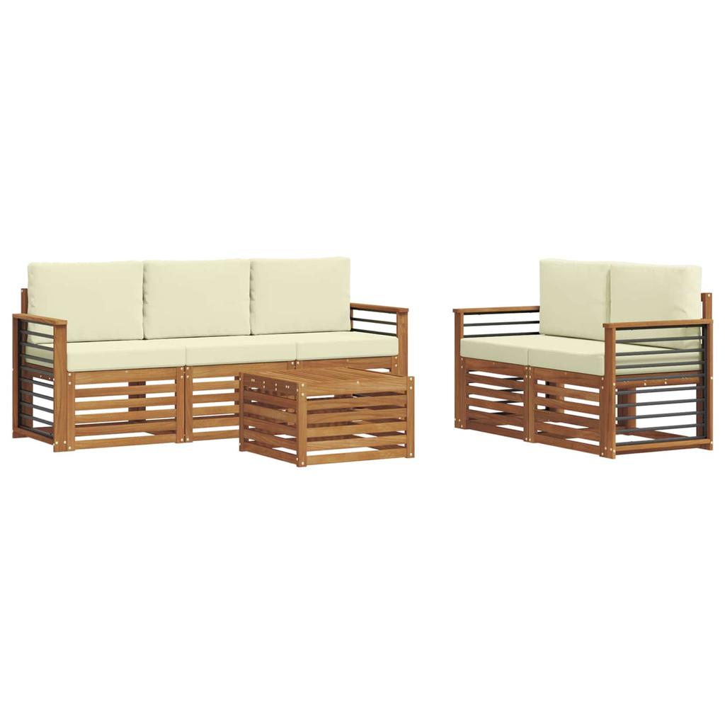 Outdoor Sofa Set 6 pcs Natural and Cream Solid Acacia Wood