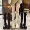 Белые длинные сапоги на толстой подошве, женская обувь 2025, новые весенние и осенне-зимние, маленькие коричневые летние длинные рыцарские сапоги