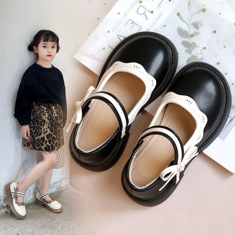 Обувь для девочек, детские кожаные туфли принцессы 2024 года, весна и осень, новые летние черные туфли Doudou Single Shoes для девочек, мягкие 6