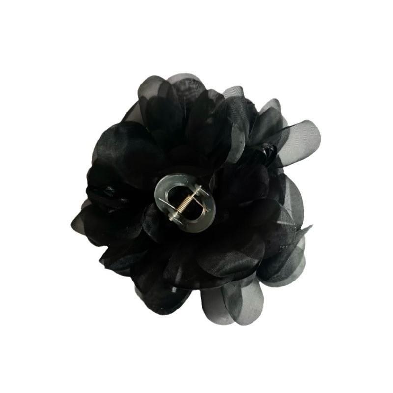 Large Tulle Bow With Pearls Clip Buckle Hair Ornament Black