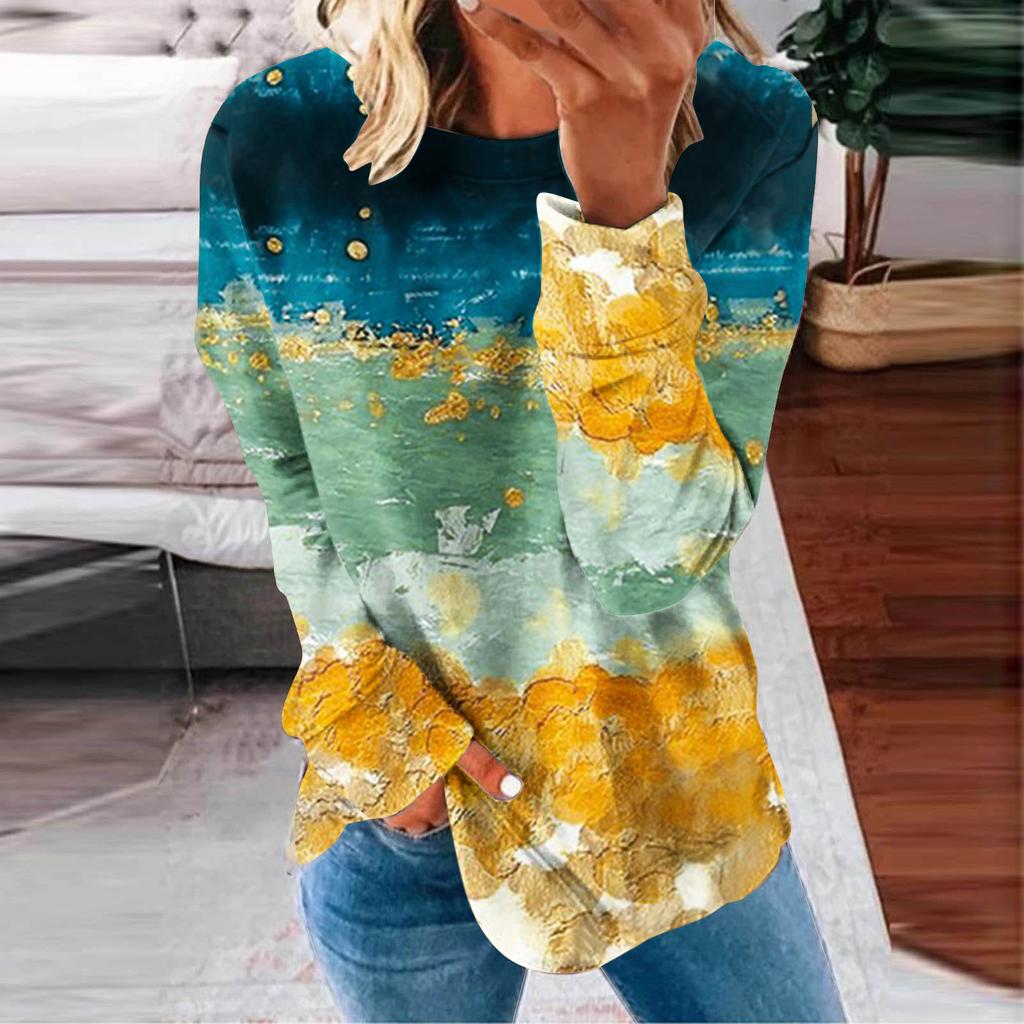 Women's Top Autumn Winter Stripe Tie-dye Print Sweatshirts Long Sleeved O Neck Gradient Hoodies Female Casual Tops