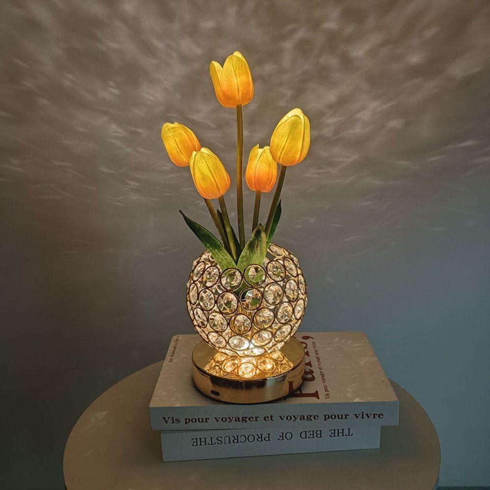 USB Charge Bedside Lamps 3 Color Desk Lamp Warm Night Flower Light  Bedroom