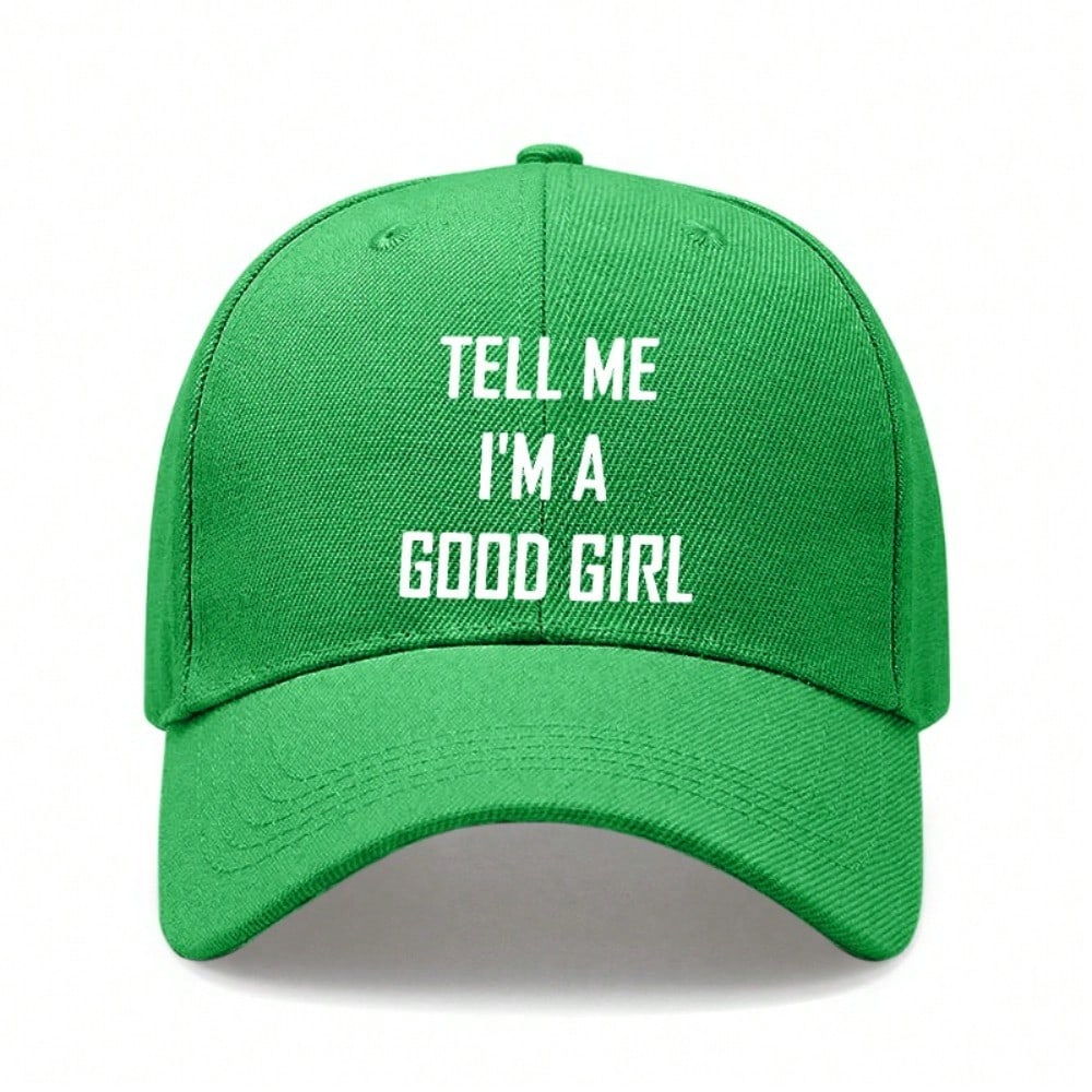 [Slogan Baseball Cap] Women's "TELL ME I'M A GOOD GIRL" Print Cream Hat, Adjustable Soft Breathable, Sun Protection Casual Street Dad Cap