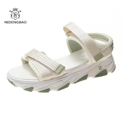 Женские сандалии Корейские женские туфли на плоской подошве с ремешком на щиколотке и пряжкой на платформе. Летние сандалии с открытым носком. Женские сандалии на каблуках.