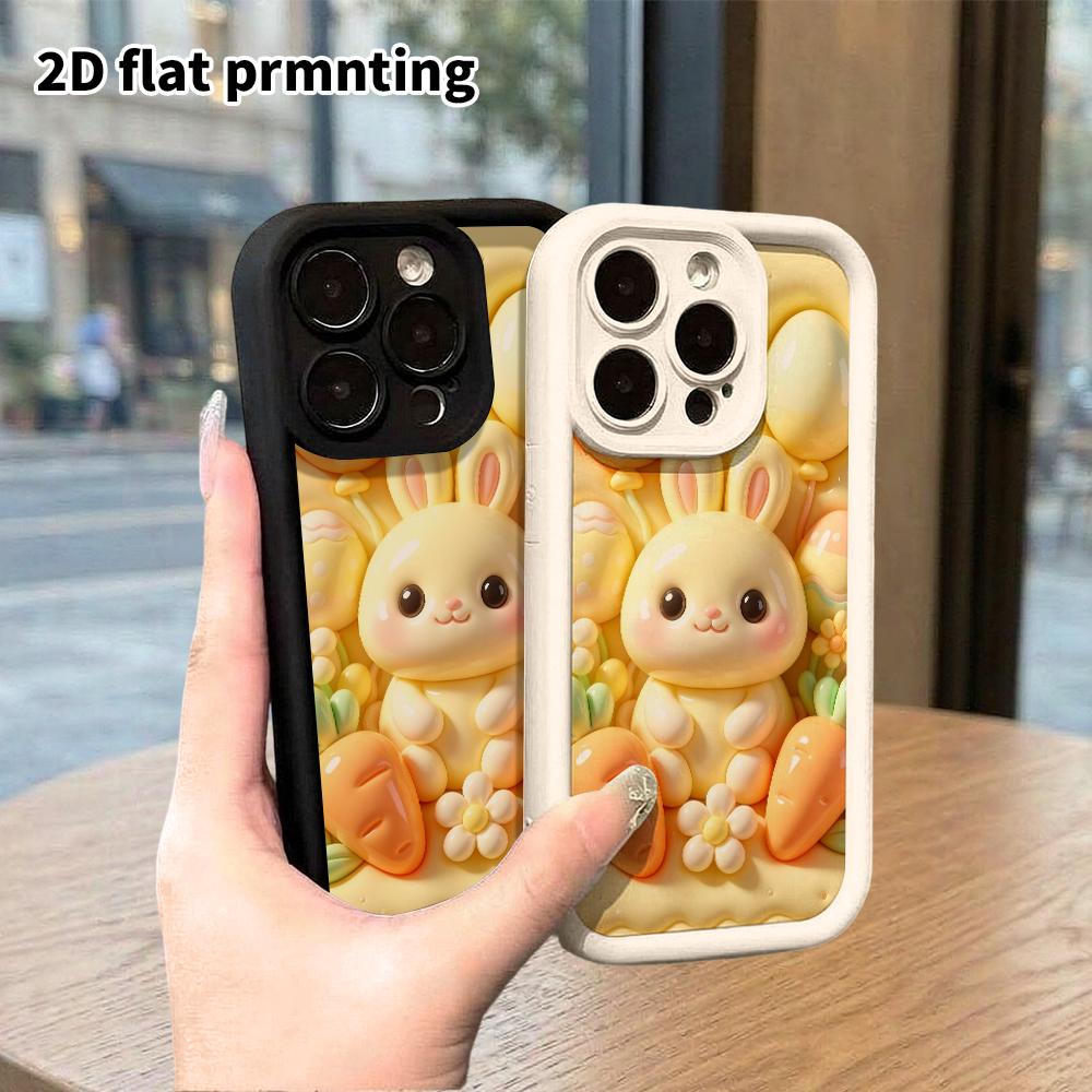 Phone case: 2D flat design, suitable for iPhone 18 17 16 15 14 13 Pro protective case, creamy yellow little bunny, perfect Christmas and Halloween hol