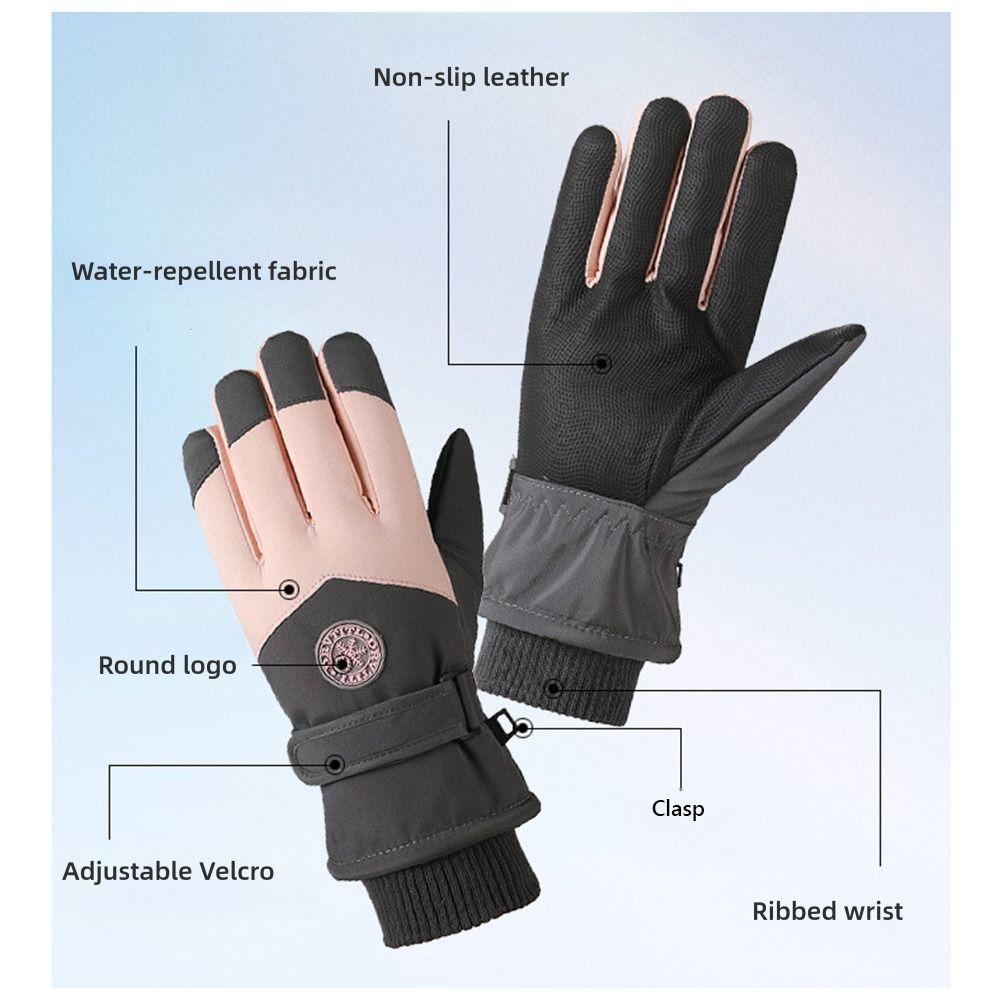 PU Leather Winter Cycling Gloves Fleece Lining Non-Slip Gloves Waterproof Gloves For Women Man