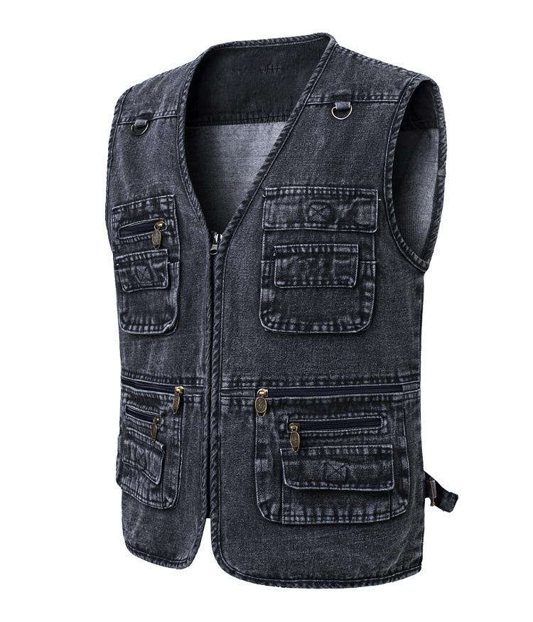 XL-5XL Плюс Размер Мужская Джинсовая Куртка Повседневное Пальто Много Карманов Жилет Без Рукавов Весна Осень Портативный Свободный Жилет Мужская Одежда
