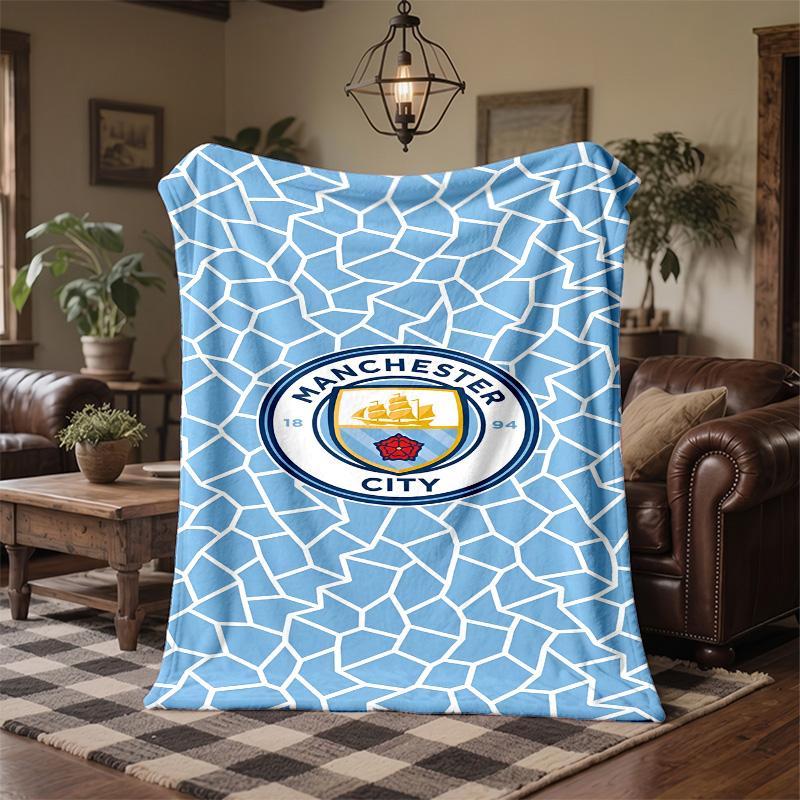 Manchester City Print Flannel Blanket Soft Warm Sofa Bed Throw Blanket For Home Office Bedroom