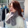 Women Plush Scarf Solid Color Imitation Pearls Embellished Scarf Thickened Warm Cross Scarf Winter Neckwear