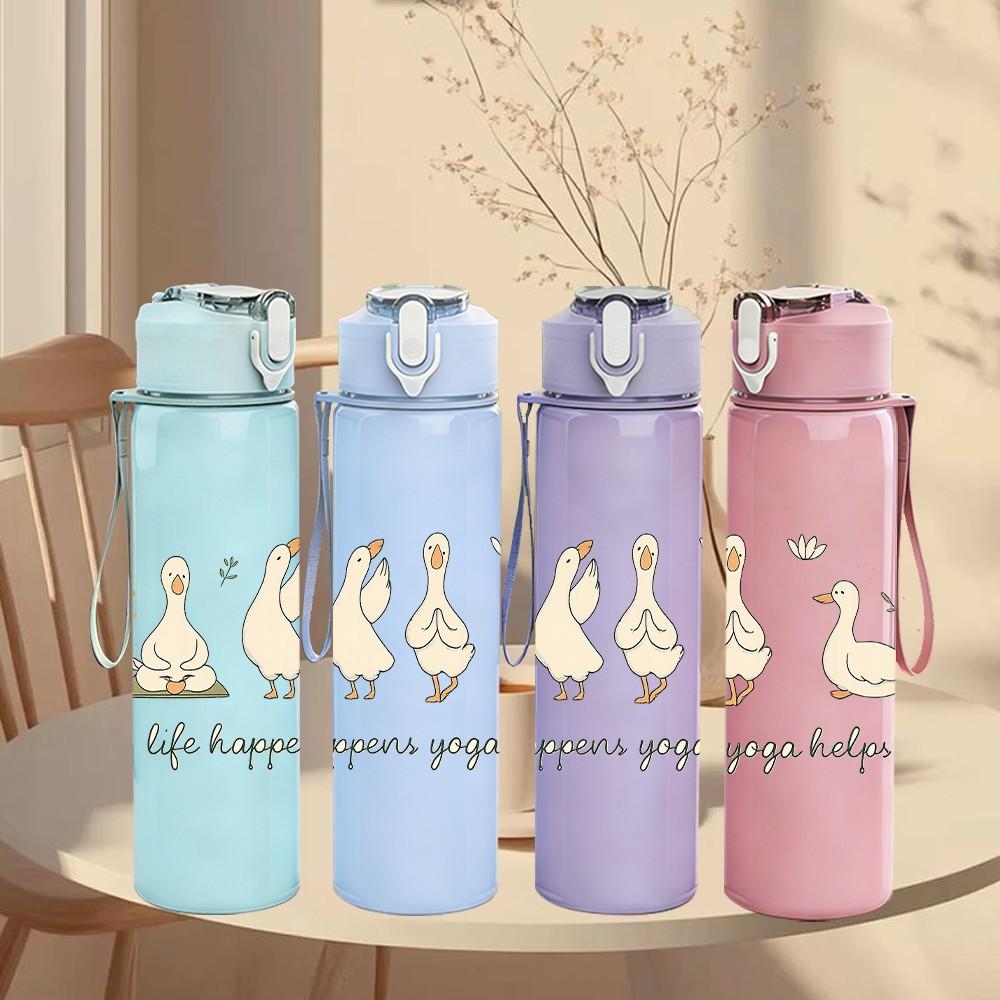 1PC Life Happens Duck Group 750ml Color Plastic Sports Water Bottle Leakproof Flip Straw Lid Suitable for Sports Office Home Use