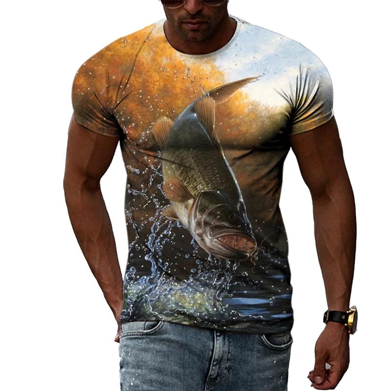 Футболка с 3D принтом для рыбалки, летняя мужская уличная крутая одежда с круглым вырезом, повседневные красивые топы с короткими рукавами в стиле хип-хоп