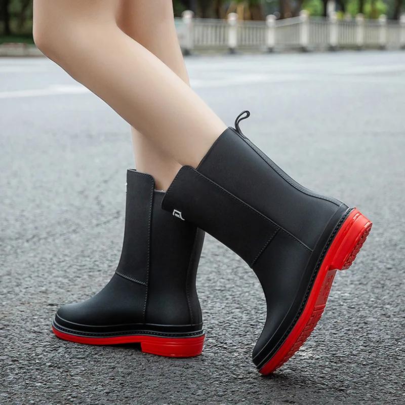 Fashion Women's Mid-Calf Rain Boots New Rubber Shoes Winter Rain Boots Cotton-Padded Warm-Keeping Waterproof Women's Non-Slip Shoes