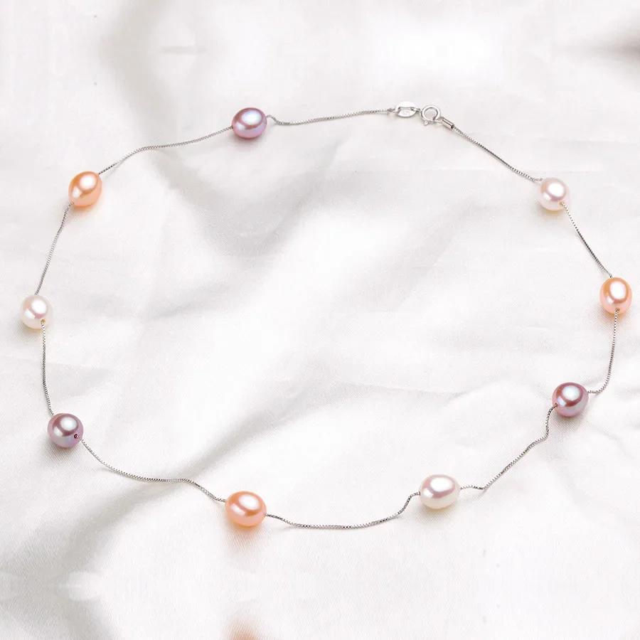HENGSHENG 45cm AAAA Natural Freshwater Pearl Chains Necklaces For Women Fashion S925 Silver White Pink Purple Real Pearl Jewelry