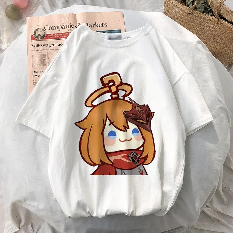 Женская футболка Аниме Игры Genshin Impact Негабаритная футболка Kawaii Графические футболки с короткими рукавами Унисекс Harajuku Одежда Топы Футболка