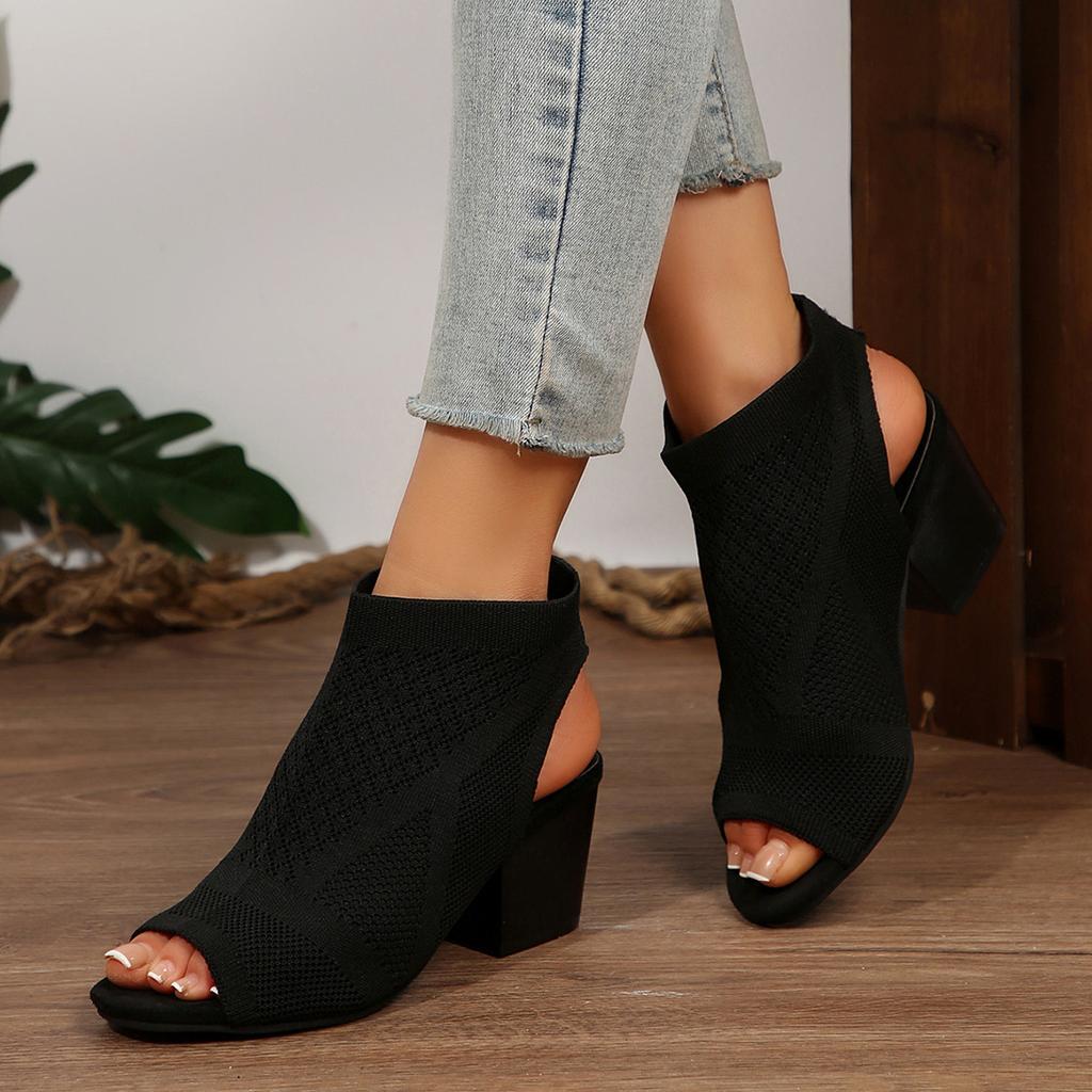 Spot New European and American Fashion Large Size Sandals Knitted Thick Heel Women's Sandals Foreign Trade Women's One-pedal High Heel Sandals