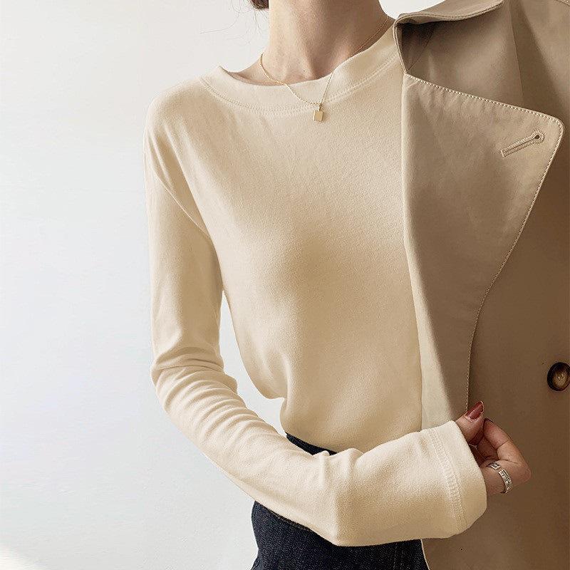 Рубашка Develvet Warm Bottom для женщин на осень и зиму Футболка с длинными рукавами для женщин Приталенный белый топ для женщин Корейские женщины