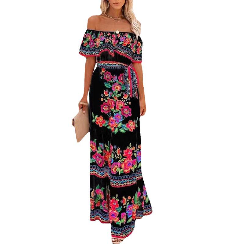 Bohemian Floral Chiffon Maxi Dress - Women's Beach Vacation Style