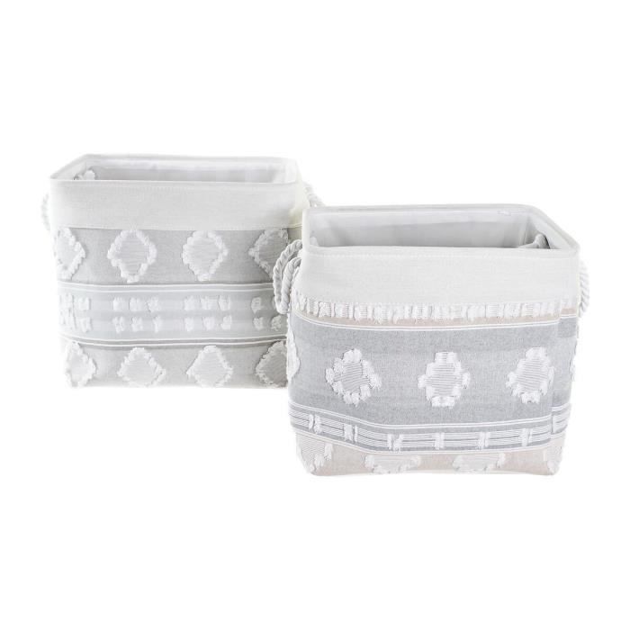 Paniers - Lot De 2 - Coton Gris - 45 X 35 X 40 Cm - Design Boho