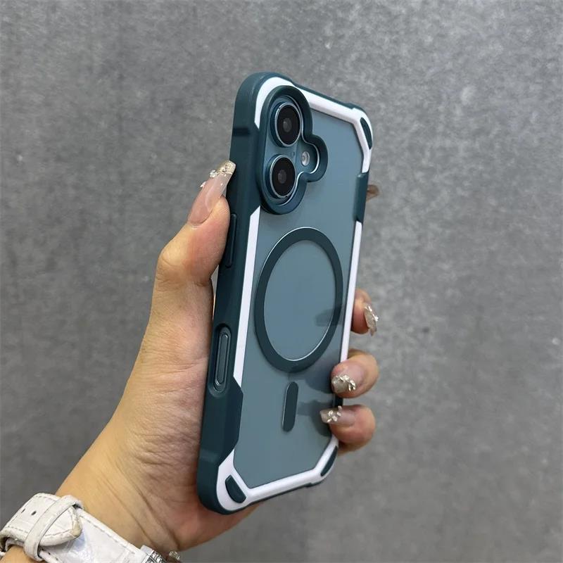 Яркий Цвет Магнитный Для Magesafe Беспроводной Зарядки Чехол Для iPhone 17 Pro 16 13 14 12 15Pro Max Прозрачный Ударопрочный Бампер Чехол