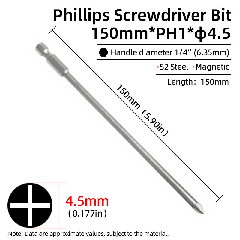 1PC Phillips Screwdriver Bits Cross Head Magnetic Screwdrivers PH00 PH1 PH2 S2 Alloy Steel Hex Shank Hand Tools 50/75/100/150mm