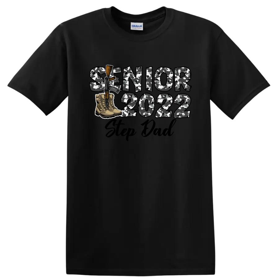 Senior 2022 Military Style T Shirt with Combat Boots and Rifle Graphic Tee