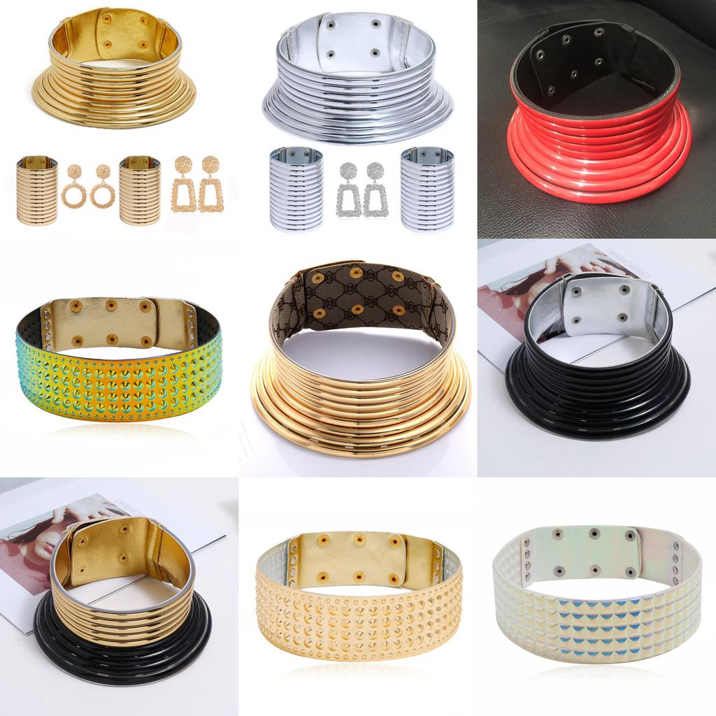 Metal Inspired Folk Choker Necklace With Geometric Design For Festival Wear