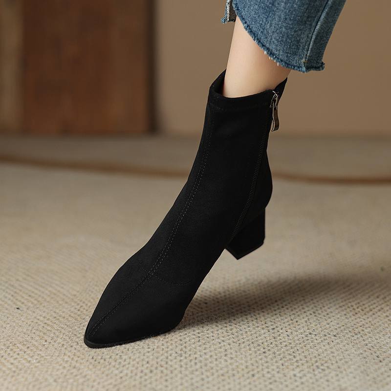 Krazing Pot Зимние ботинки челси из коровьей замши с круглым носком на толстом низком каблуке, увеличивающие рост, женские ботильоны, большой размер 41