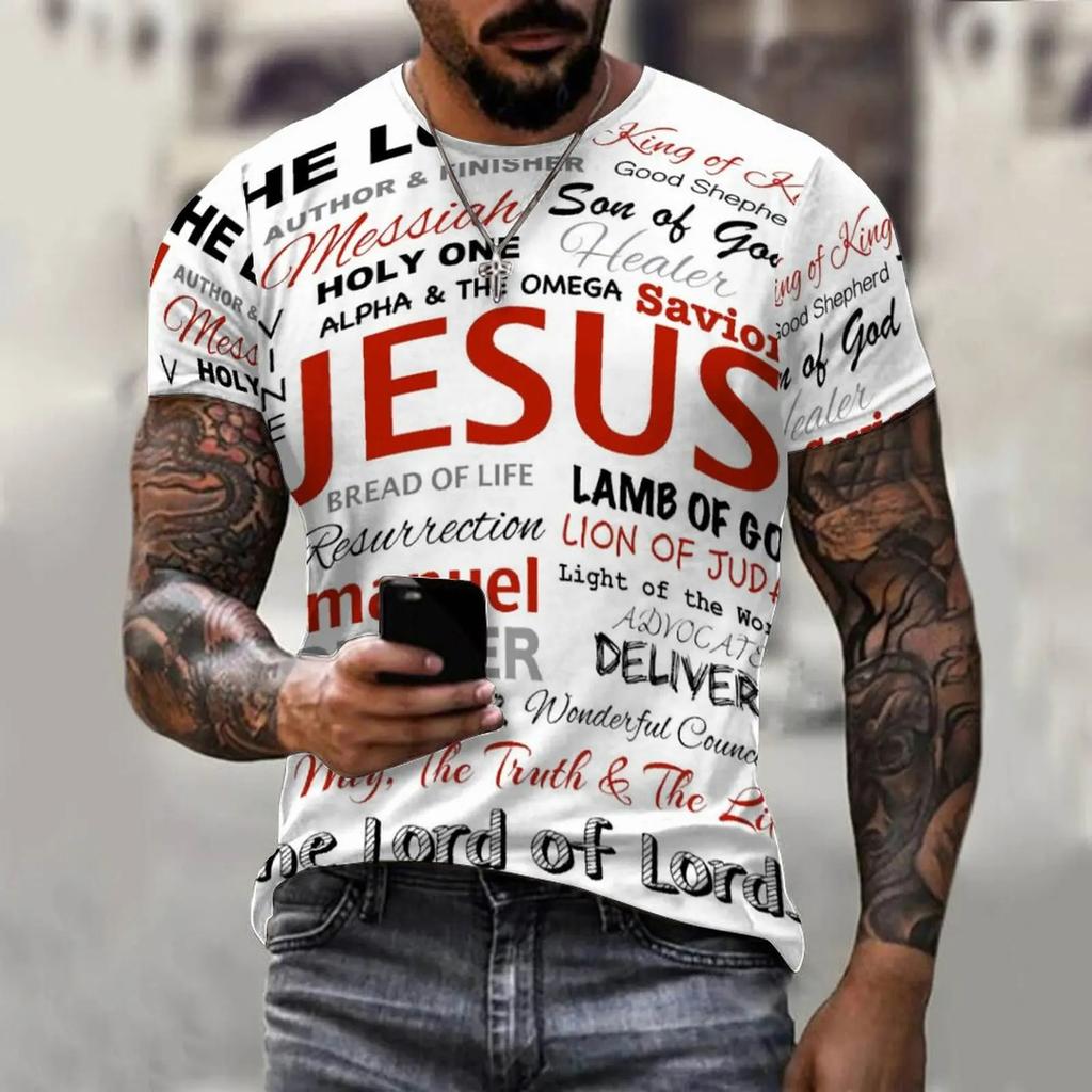 Summer Fashion Letter 3D Printing Graphic Men's T-shirts Fashion Round Neck Short Sleeved Casual Tops Tees Clothing Size XS-6XL