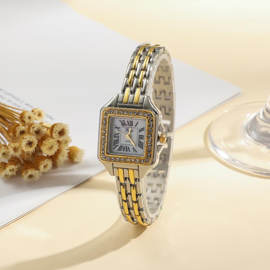 Женские модные кварцевые часы из нержавеющей стали с квадратным циферблатом в стиле римских цифр.