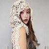 Breathable Knitted Beanie Cap Flower Hollow Out Tie Pullover Hat Boho Crochet Hat