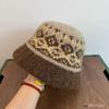 Шерстяная вязаная панама-ведро с жаккардовым узором в стиле Fair Isle, женская, для осени и зимы, с защитой ушей, теплая, из плюша
